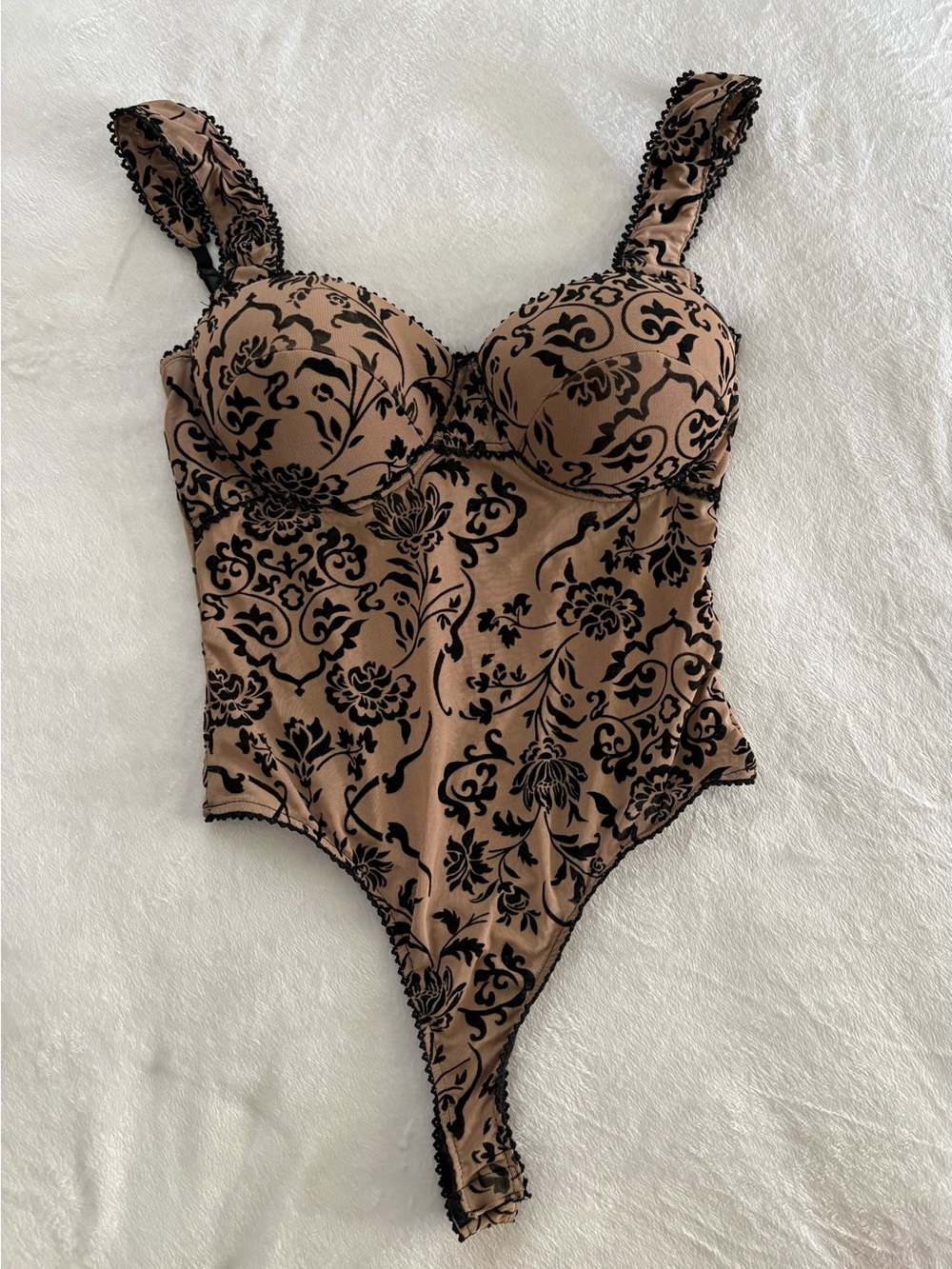 Windsor Brown Bodysuit with Black Velvet Floral